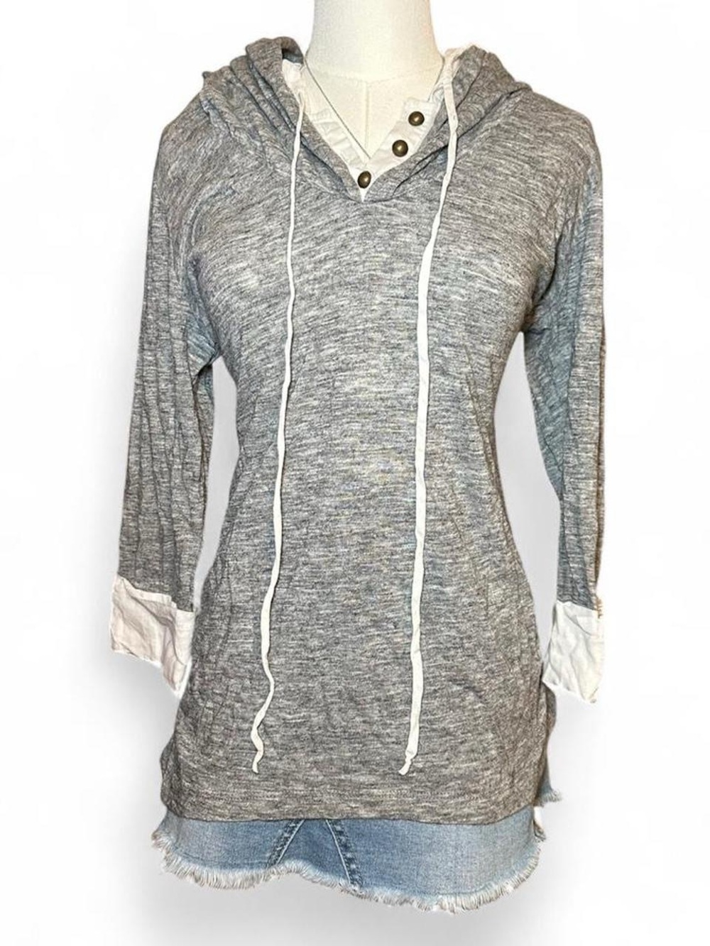 Y2K Charlotte Russe Gray Hoodie White Button Trim Bella Swan Cozy Minimalist